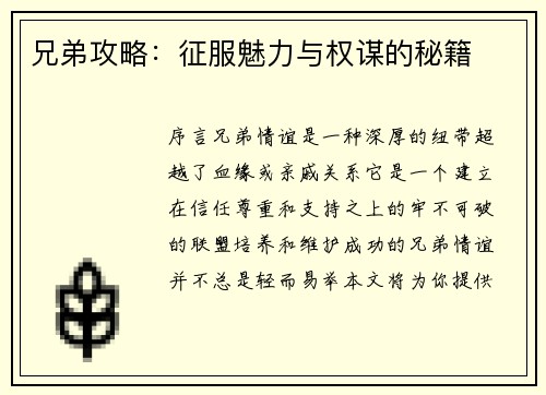 兄弟攻略：征服魅力与权谋的秘籍