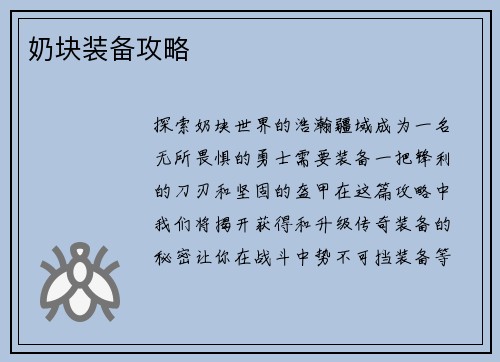 奶块装备攻略