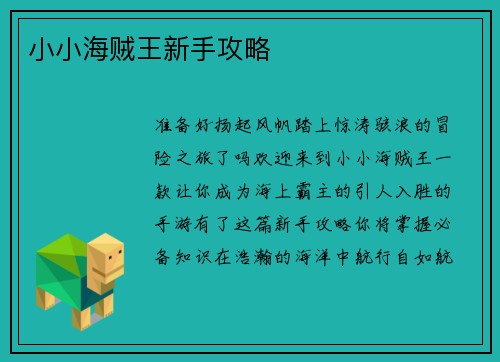 小小海贼王新手攻略